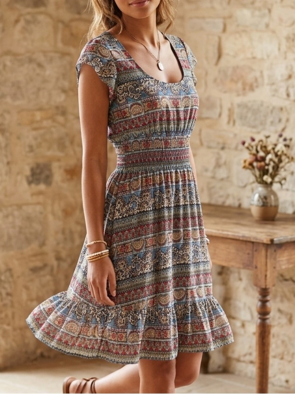 American Rag Cie Dress Womens Medium Floral Smocked Cottagecore Indie Folk Boho